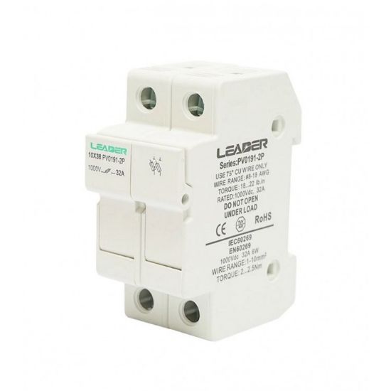  Зображення Тримач запобіжника Leader DC2Р 10x38мм  32А/1000В (PV0191-2P) 